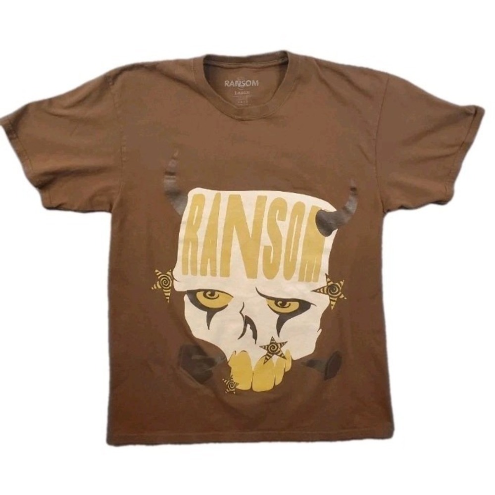 Ransom Clothing Brand Brown Graphic Skull T-shirt Short Sleeve Men's Size L